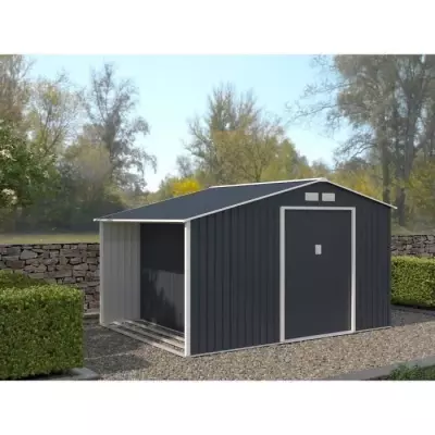 Abri de jardin en métal et abri bûches 8,72 m² - Gris