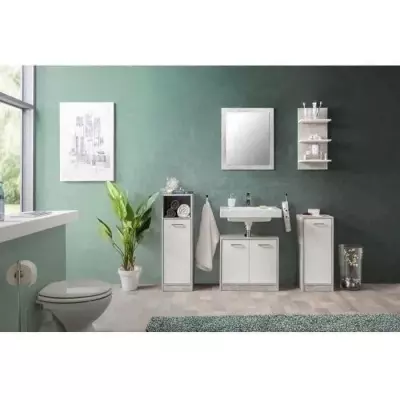 Ensemble de salle de bain Madeira - Béton structuré - 4 meubles - Livraison compacte