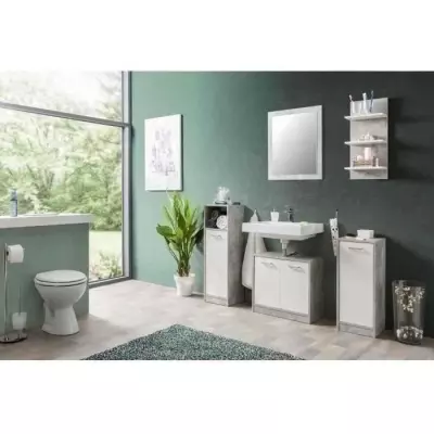 Ensemble de salle de bain Madeira - Béton structuré - 4 meubles - Livraison compacte