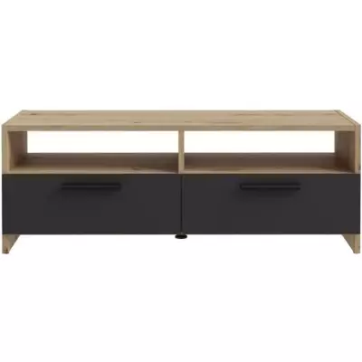Meuble TV PILVI - Style contemporain - Chene/Noir - 2 abattants - L95 x P36 x H34.5 cm