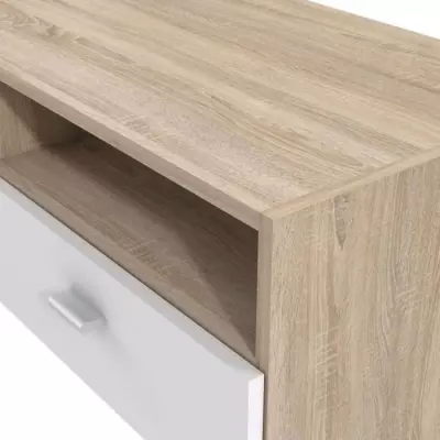 Meuble TV PILVI - Blanc mat et chene - Design élégant - Livraison facile