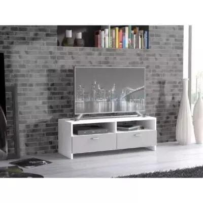 Meuble TV PILVI - Blanc et gris mat - Style Contemporain