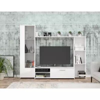 Meuble TV PILVI: Design blanc mat certifié FSC - 220x41x177,5 cm