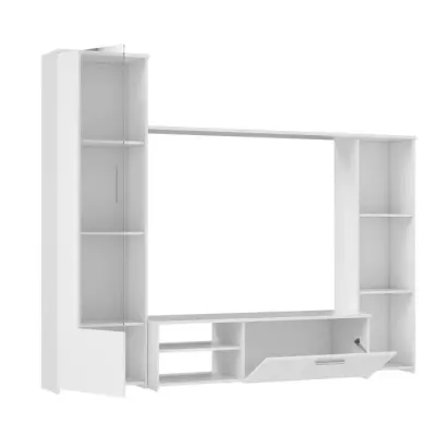 Meuble TV PILVI: Design blanc mat certifié FSC - 220x41x177,5 cm