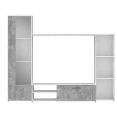 Meuble TV mural blanc mat et béton clair - Contemporain - L 220,4 x P41,3 x H177,5 cm