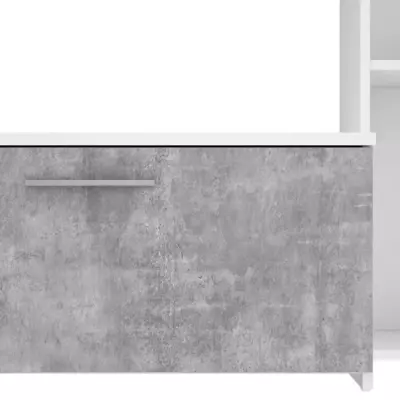 Meuble TV mural blanc mat et béton clair - Contemporain - L 220,4 x P41,3 x H177,5 cm