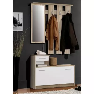 Vestiaire d'entrée PEILI Scandinave Chêne et Blanc - L 97 cm