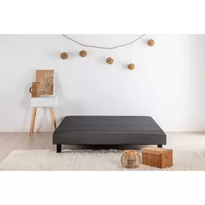 Sommier tapissier 160x200 gris anthracite - Bois massif + pieds - DEKO DREAM