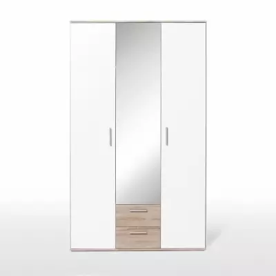 Armoire battante blanc/chêne 3 portes + miroir - SELKEA