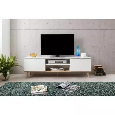 Meuble TV scandinave GÖTEBORG - Blanc - 2 Portes - Design élégant