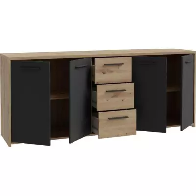 Buffet PILVI contemporain - Chene artisan et Noir - L179,2 cm