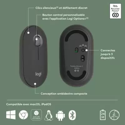 Souris Logitech Pebble Mouse 2 M350s Graphite - Design moderne et sans fil