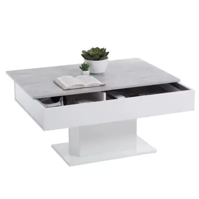 Table Basse Bout de Canapé Mélamine Gris Béton et Blanc 