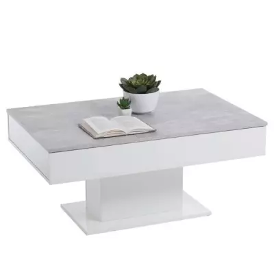 Table Basse Bout de Canapé Mélamine Gris Béton et Blanc 