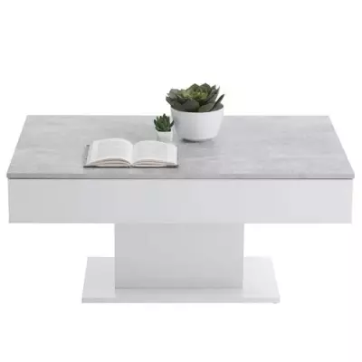 Table Basse Bout de Canapé Mélamine Gris Béton et Blanc 