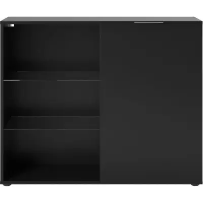 Petit meuble de rangement noir pour un espace organisé