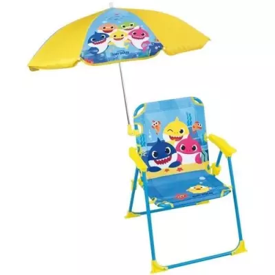 Chaise pliante Baby Shark pour enfant avec parasol - Idéale pour le camping