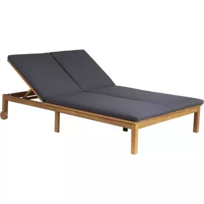 Bain de soleil double 2 personnes gris clair en bois d'acacia FSC - Confort et élégance!