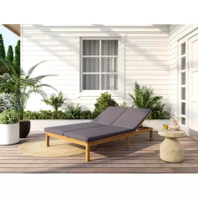 Bain de soleil double 2 personnes gris clair en bois d'acacia FSC - Confort et élégance!
