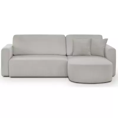 Canapé d'angle convertible GALET - Velours gris - Coffre de rangement