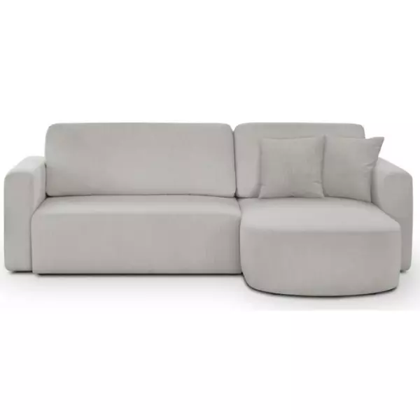 Canapé d'angle convertible et réversible 3 places GALET - Velours côtelé gris - Coffre de rangement - L238 x P154 x H86 cm