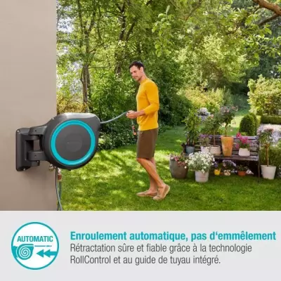 Dévidoir automatique mural RollUp XL GARDENA - 35m Ø13mm - Kit complet