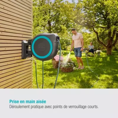 Dévidoir automatique mural RollUp XL GARDENA - 35m Ø13mm - Kit complet