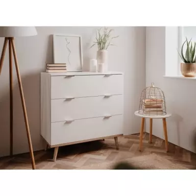 Commode Göteborg: 3 tiroirs - Décor chêne sonoma Blanc