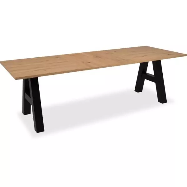 Table a manger GRANADA extensible - Style Industriel - 6/10 personnes - 2 rallonges 40 cm - L 157/237 x P 90 x H 75 cm - Chene/N