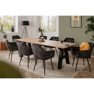 Table à manger GRANADA extensible - Style Industriel - Chêne - 6/10 pers.