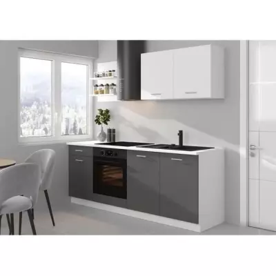 Cuisine complète PREGO 210 cm gris Graphit - Plan de travail inclus