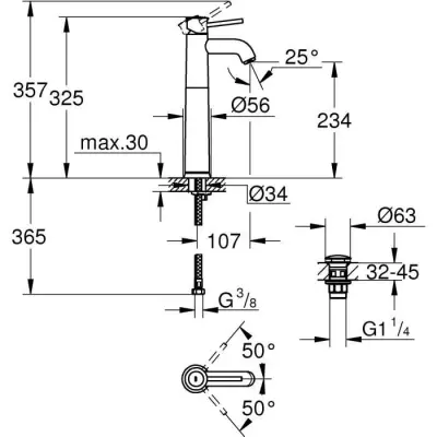 Mitigeur monocommande Lavabo Taille XL GROHE Start Classic Chromé 