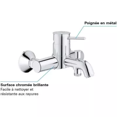 Mitigeur Bain/Douche mural GROHE - Chrome Brillant - 191 mm Profondeur