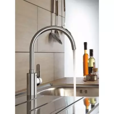Mitigeur de cuisine GROHE Get - Chromé - Design Bec en C - Rotation 150°
