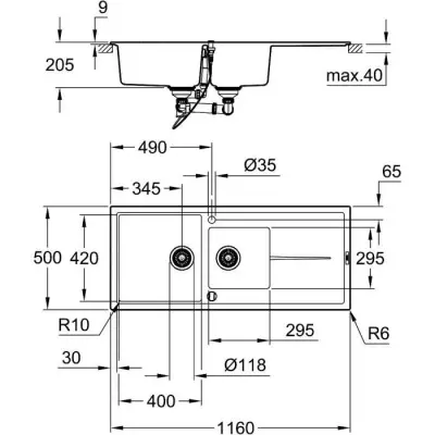 Evier composite avec égouttoir GROHE - K400 | Cuisine 