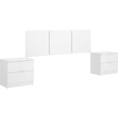 Tête de lit avec chevets intégrés - HAVANA Blanc - 256,8 x 34,2 x 96 cm