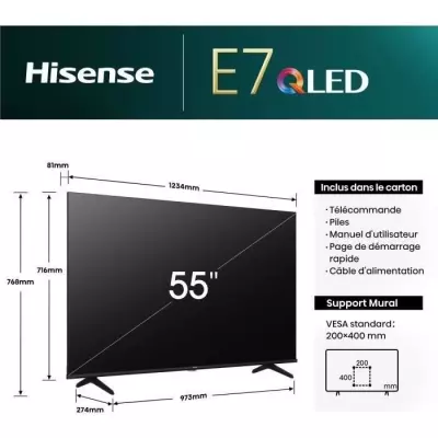 Televiseur LED Hisense 55E7NQ - QLED 55'' 4K UHD 60Hz - HDR 10+