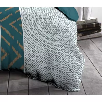 Parure de couette microfibre Ethno - Bleu canard - 1 housse de couette + 1 taie - HOME LINGE PASS