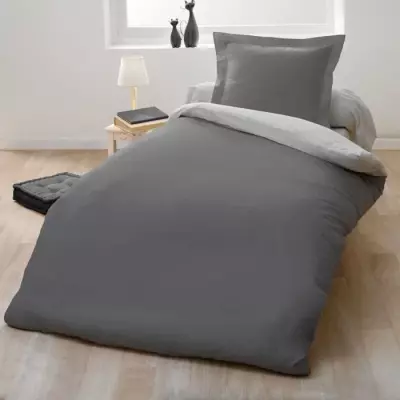 Parure de couette 1 personne 140x200cm 100% Coton - Gris clair et foncé