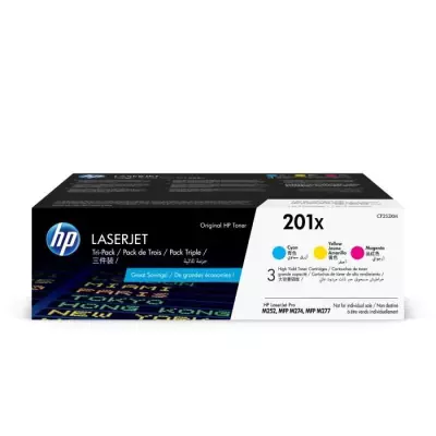 HP 201X LaserJet, lot de 3 cartouches de toner grande capacité authentiques, cyan/magenta/jaune