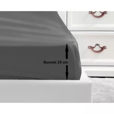 Housse de matelas en coton gris foncé 140x190x25 cm