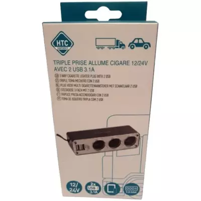 Triple prise allume-cigare 12/24V avec 2 USB 3.1A - Compact et puissant