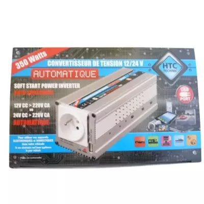 Convertisseur auto 12/24V 220/240V 350W USB 0,5A compact