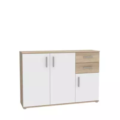 Meuble de rangement IKOLI - Style moderne et pratique - Décor chêne Sonoma et blanc