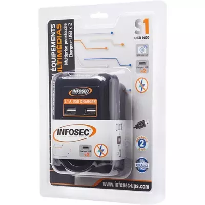 INFOSEC S1 USB NEO - Parasurtenseur 1 Prise FR + 2 ports USB