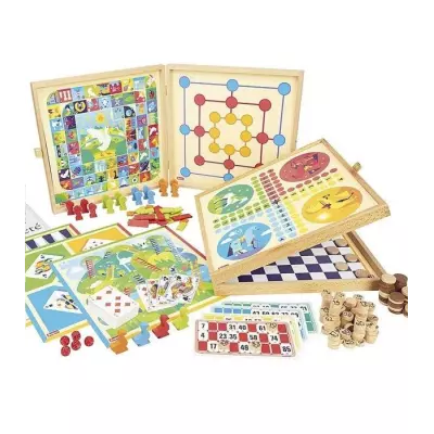 Coffret de Jeux Classiques en Bois - 150 Règles - Fabriqué en France