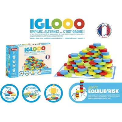 JEUJURA Iglooo 100 Pièces - Jeu d'Adresse et de Logique - Règles Incluses