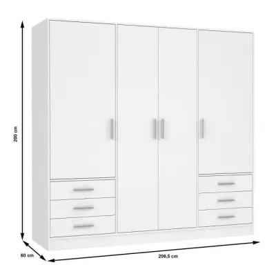 Armoire 4 portes battantes + 6 tiroirs Blanc mat - Design responsable