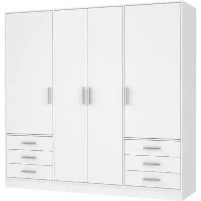 Armoire 4 portes battantes + 6 tiroirs Blanc mat - Design responsable