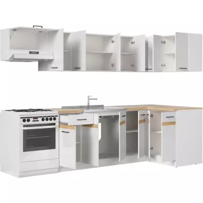 Cuisine d'angle JUNONA 340cm - Blanc brillant - Plan de travail inclus